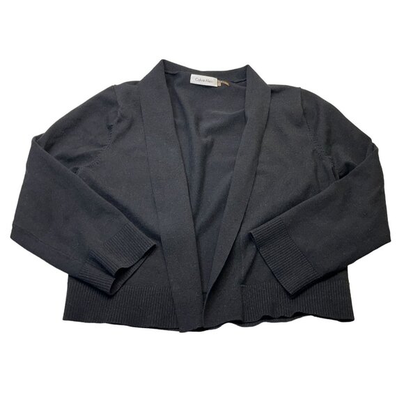 Calvin Klein Juniors Black Cardigan Sweater Size Large Open Front Cropped - Picture 7 of 10
